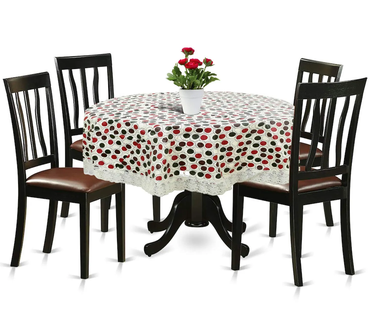 Kuber Industries Polka Dots Print Round Table Cover 60 Inch-Waterproof PVC Resistant Spillproof PVC Fabric Table Cover for Dining Room Kitchen Party (Brown)-KUBMART11815, Standard