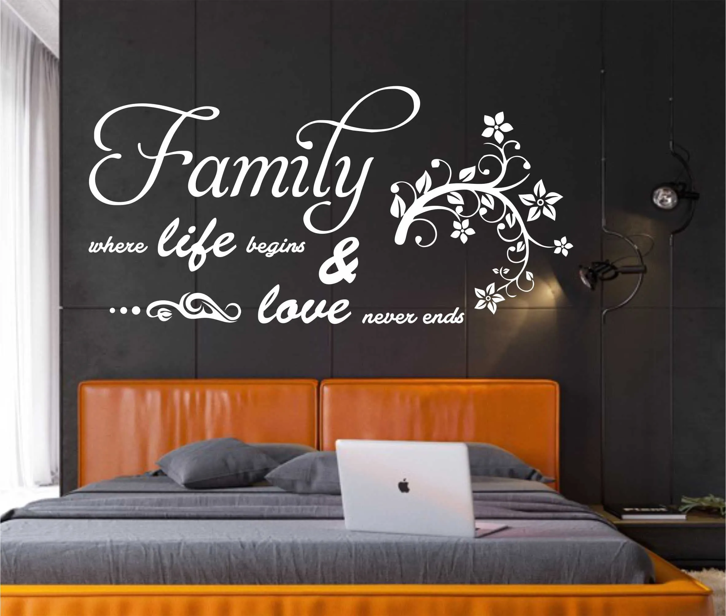 Large, Family Where Life Begins Quotes Wall Stickers or Gumming Vinayl Wall Decoration Sticker (White)