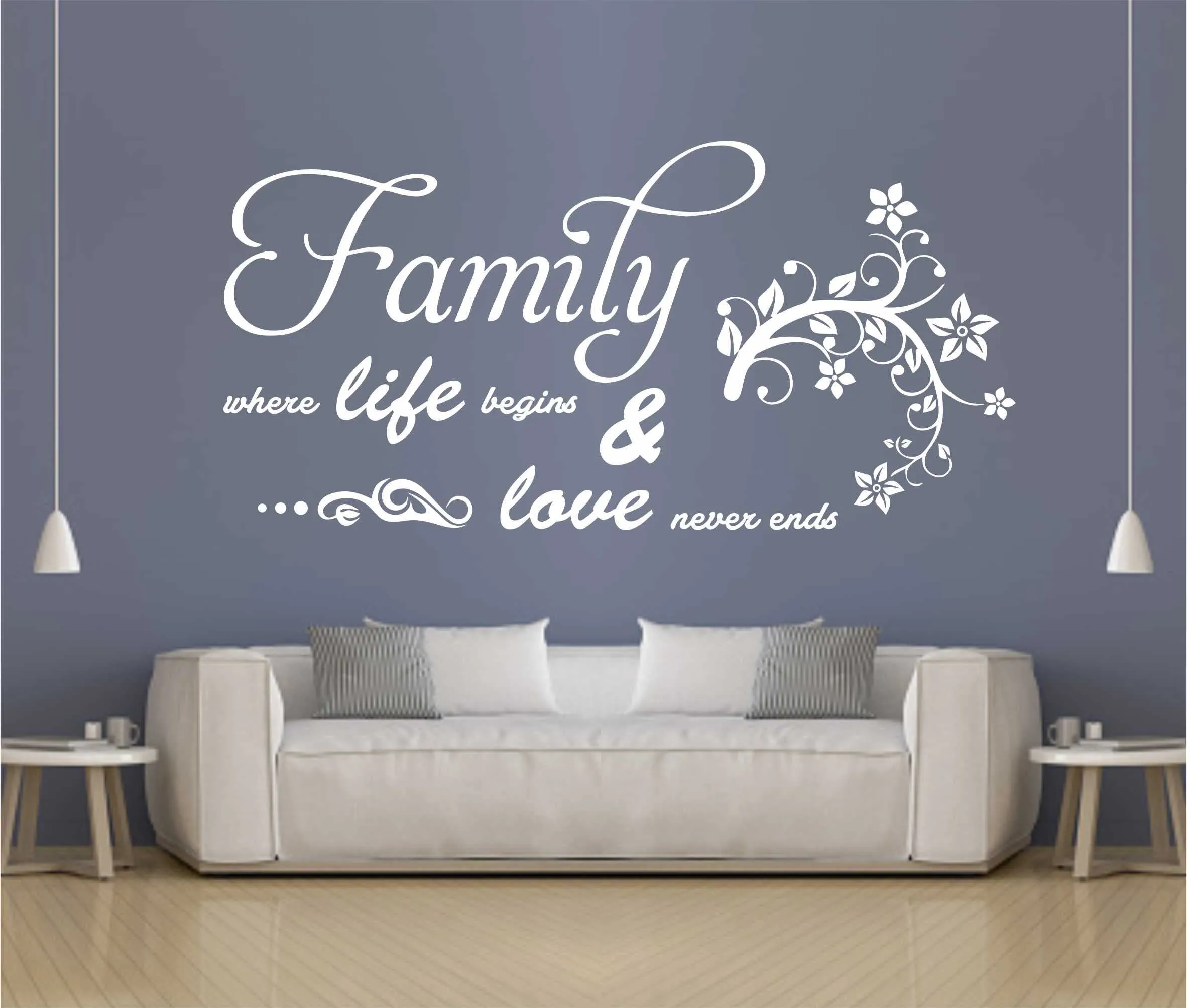 Large, Family Where Life Begins Quotes Wall Stickers or Gumming Vinayl Wall Decoration Sticker (White)