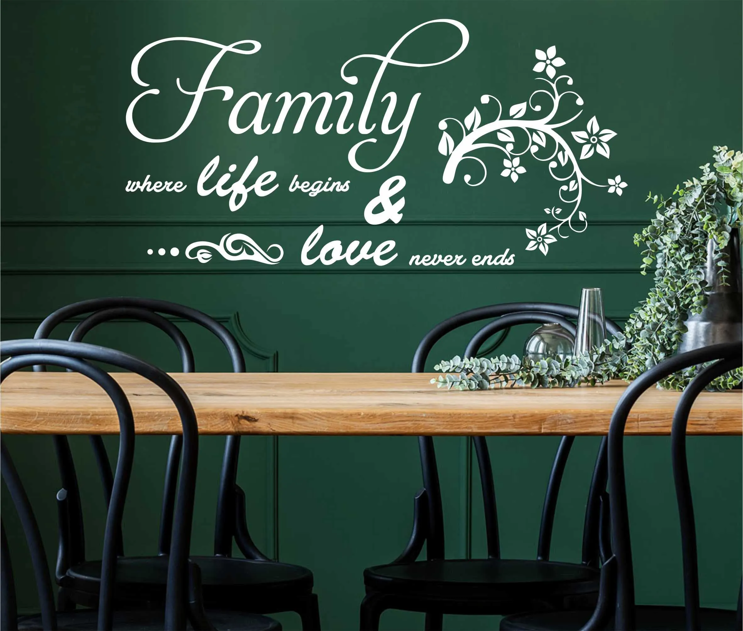 Large, Family Where Life Begins Quotes Wall Stickers or Gumming Vinayl Wall Decoration Sticker (White)