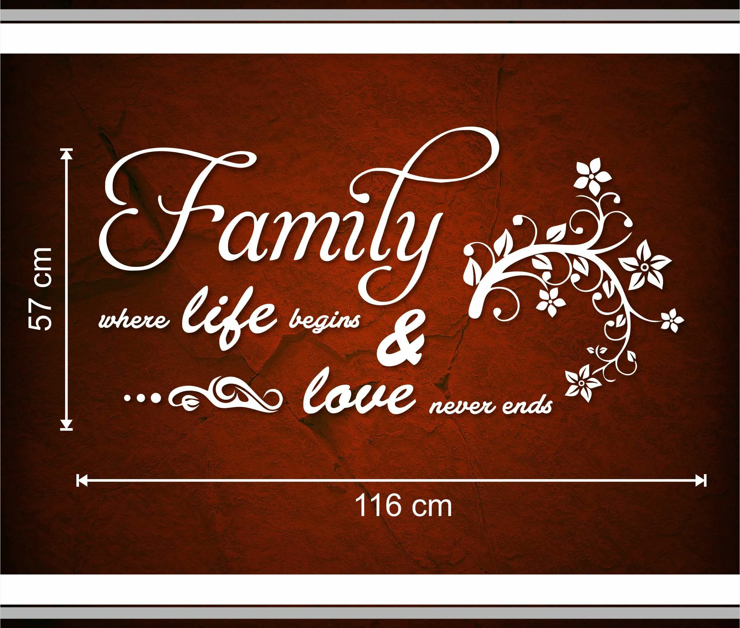 Large, Family Where Life Begins Quotes Wall Stickers or Gumming Vinayl Wall Decoration Sticker (White)