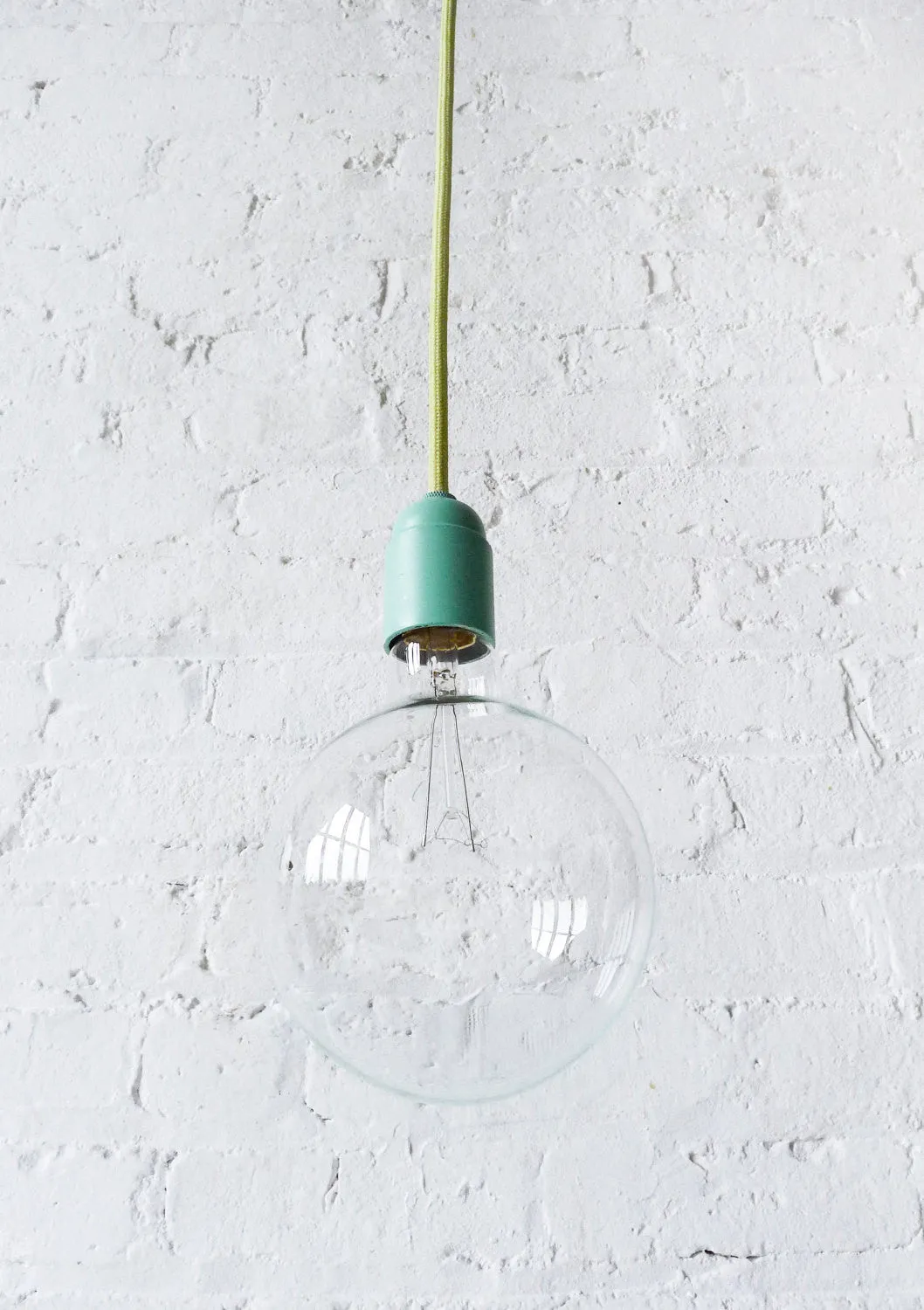 Light Green Color Textile Pendant Hanging Light w/ Pastel Blue Mint Hardware - Custom Designed