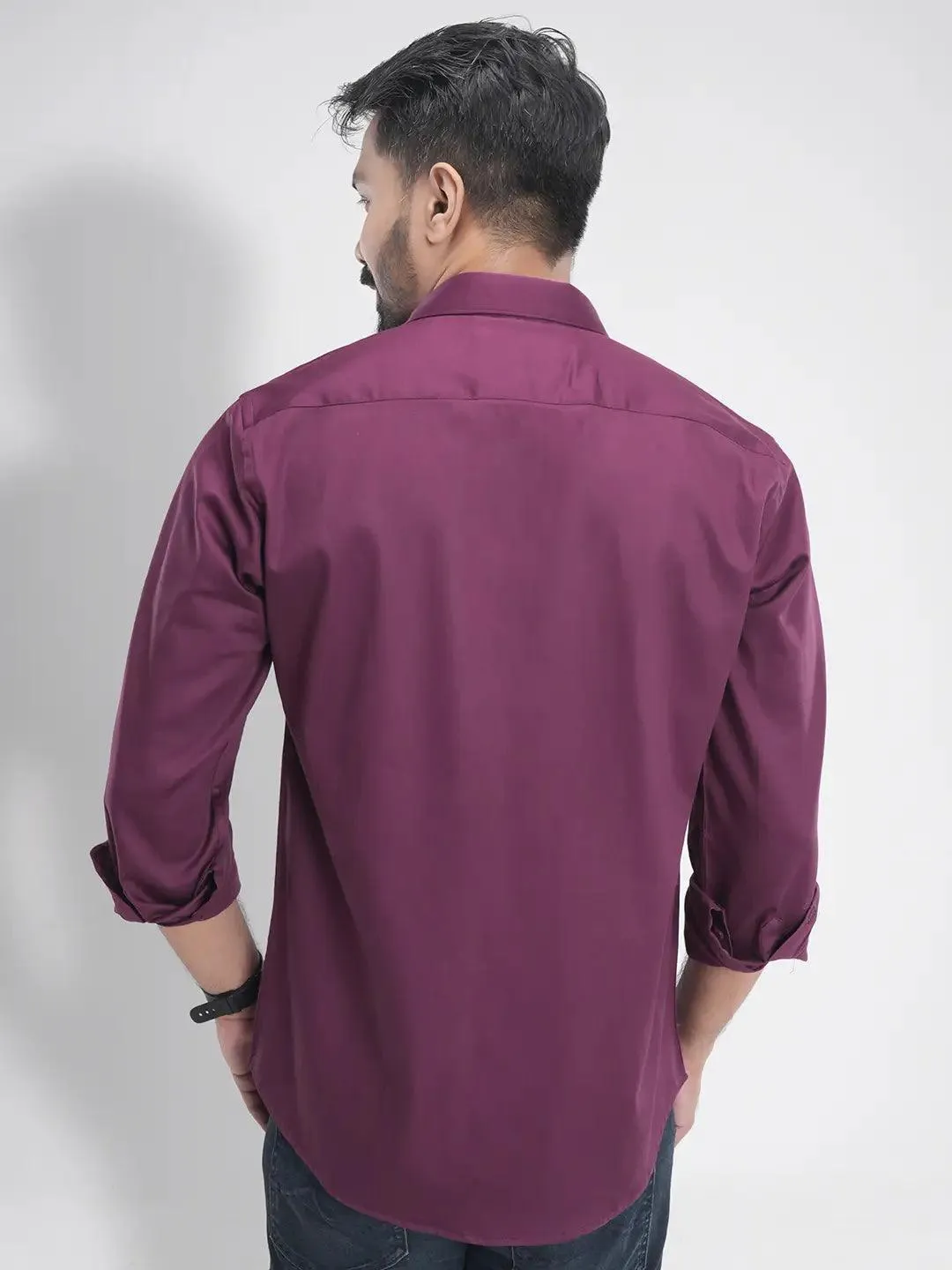 Men's Full Sleeve Casual Shirt in Solid Burgundy