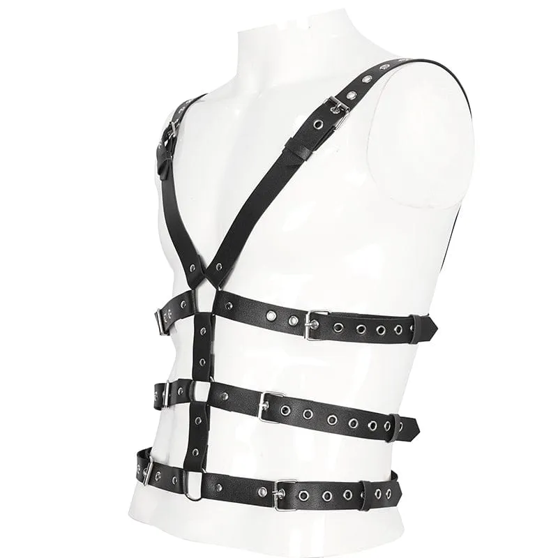 Men's Punk Crossed Buckle Faux Leather Harness