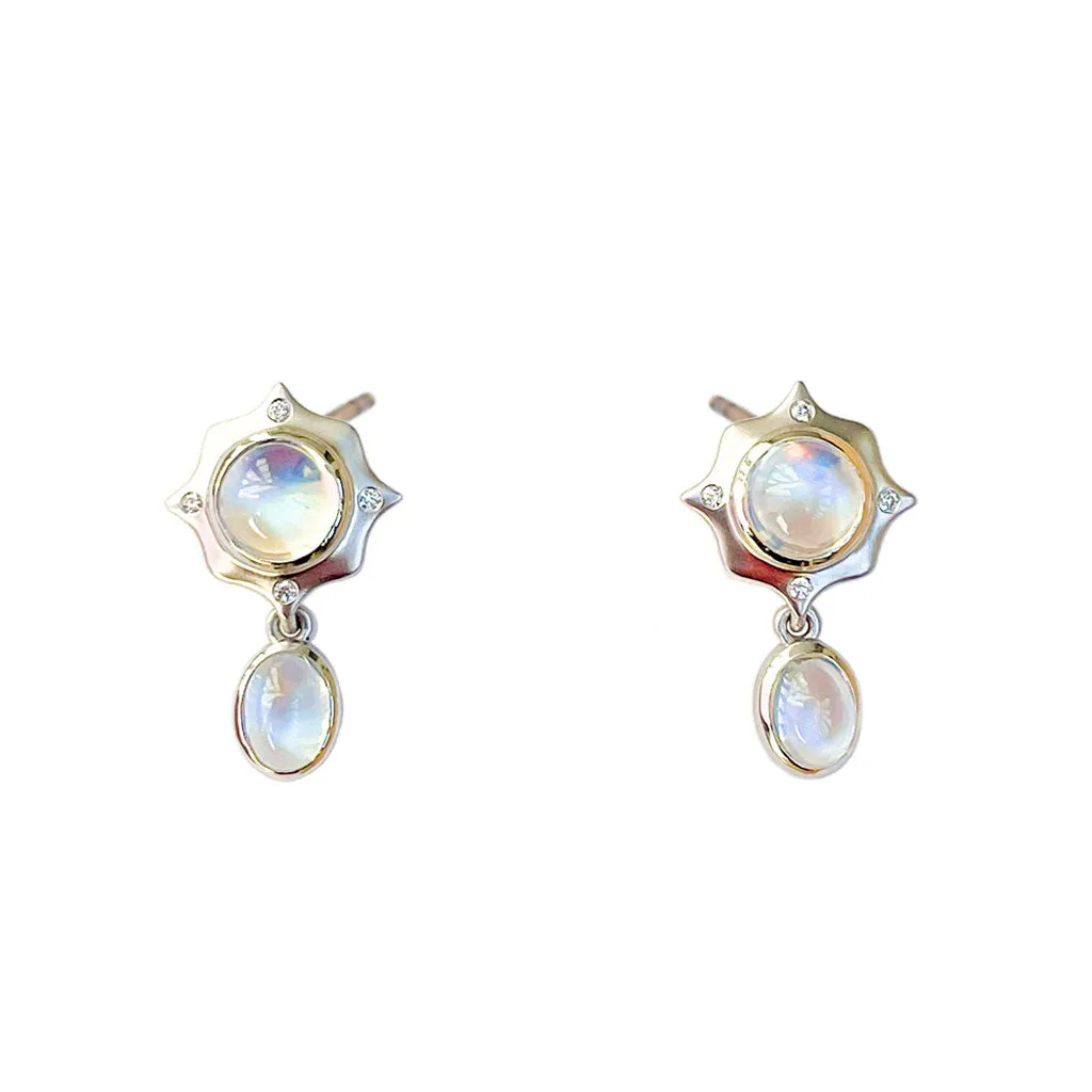 Moonstone and Diamond Earrings