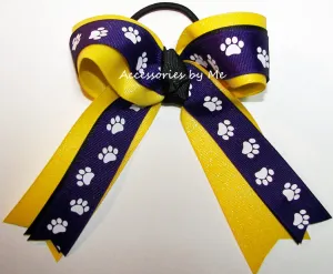 Paw Print Purple Yellow Glitter Ponytail Bow