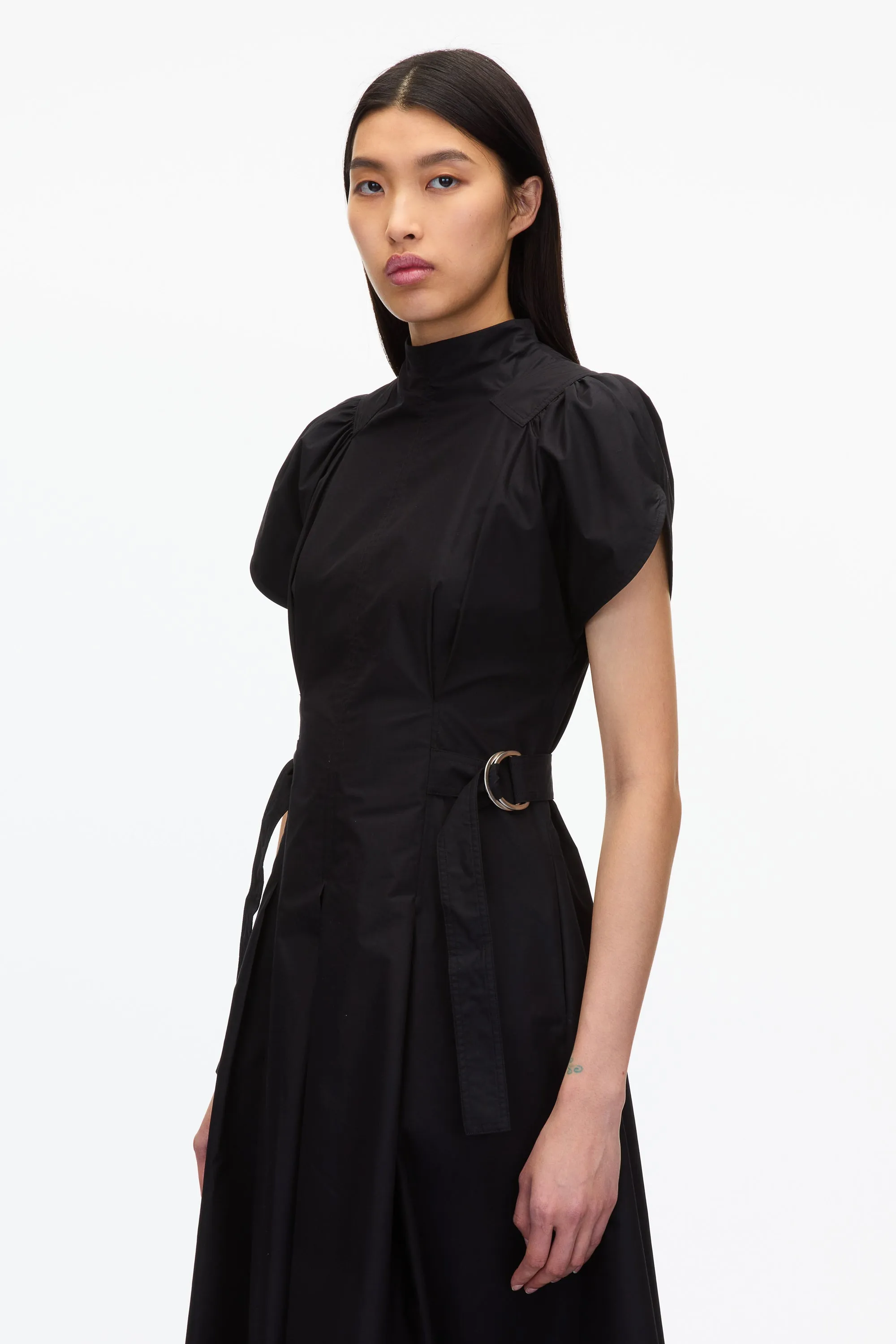 Puff Sleeve Poplin Flare Dress