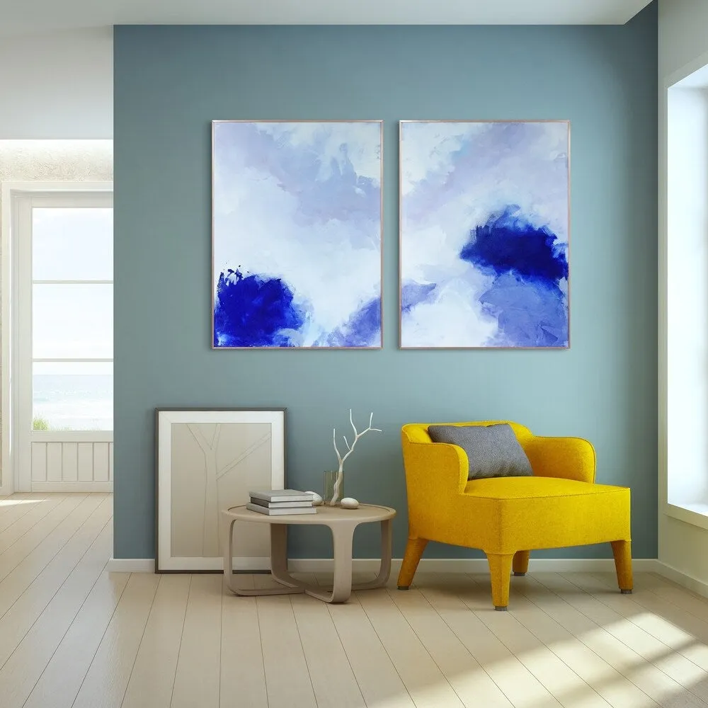 "Blue Hues" Printed Abstract Wall Art Glass Encased Rose Gold Anodized Aluminum Frame