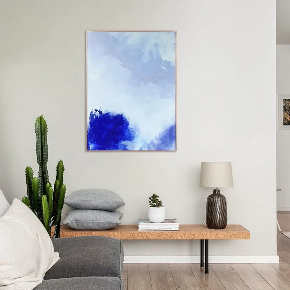 "Blue Hues" Printed Abstract Wall Art Glass Encased Rose Gold Anodized Aluminum Frame