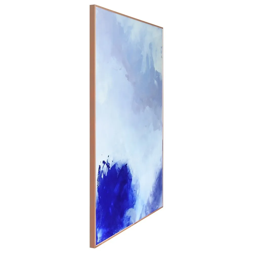 "Blue Hues" Printed Abstract Wall Art Glass Encased Rose Gold Anodized Aluminum Frame