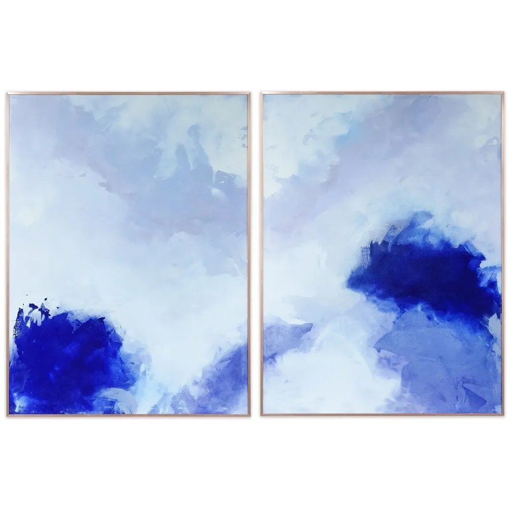 "Blue Hues" Printed Abstract Wall Art Glass Encased Rose Gold Anodized Aluminum Frame