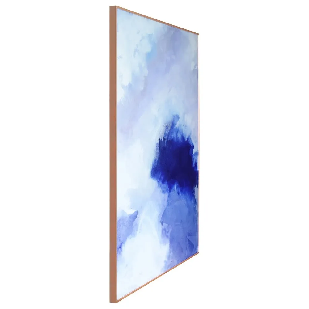 "Blue Hues" Printed Abstract Wall Art Glass Encased Rose Gold Anodized Aluminum Frame