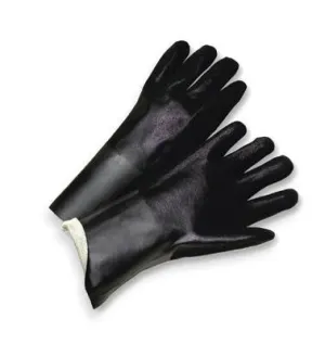 Radnor Large 12" Black Double Dipped PVC Glove With Sandpaper Grip And Interlock Lining