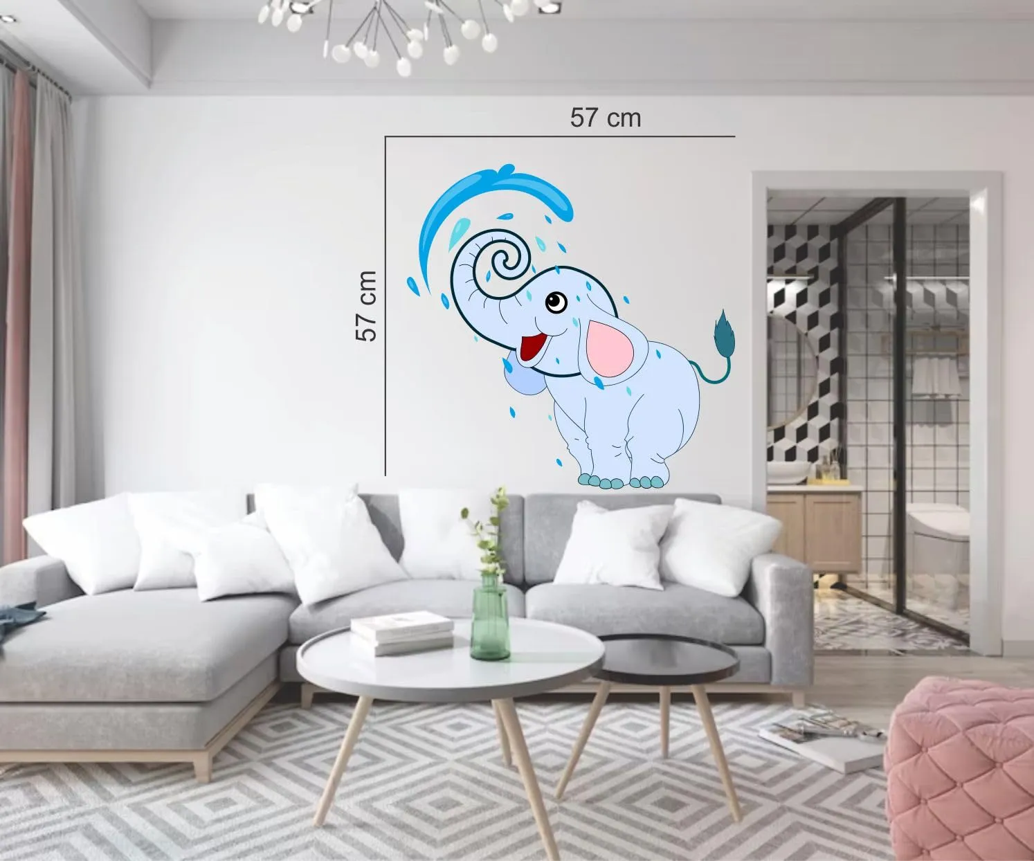 Ruhi Decor Beautiful Elephant Play in Water Wall Sticker PVC Stickers Waterproof Laminated Wall Stylish for Living Room