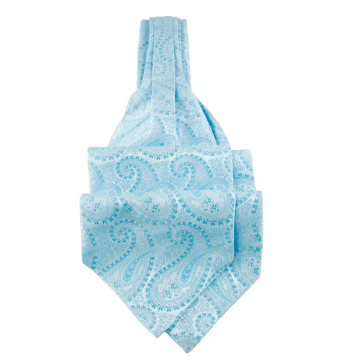 Sky Blue Paisley Ascot Tie and Pocket Square