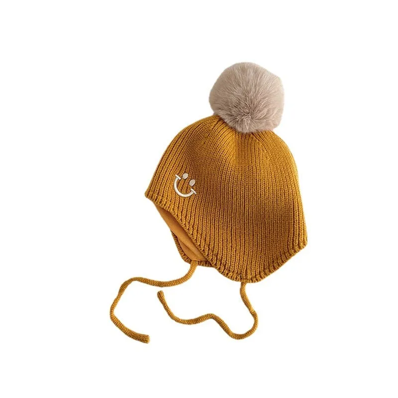 Smiley Face Pompom Baby Hat