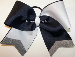 Sparkly Navy White Silver Cheer Bow