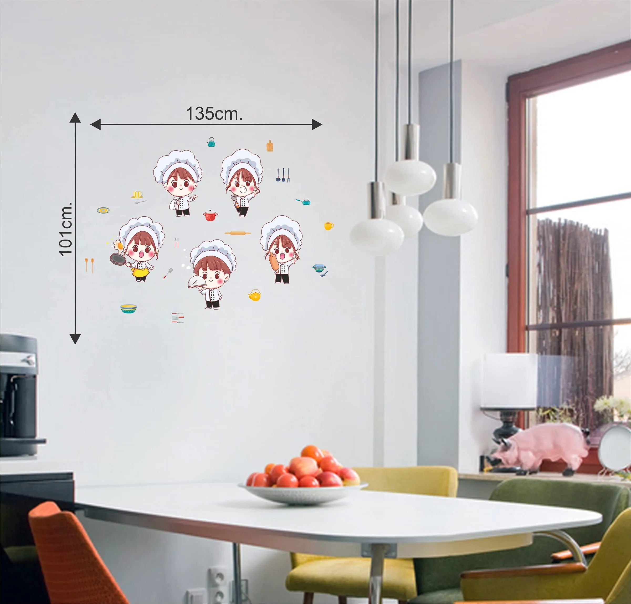 Sticker hub Cute Cartoon Chef Wall Stickers for Kitchen and Dining Room| PVC Vinyl,DIY Removable Peel and Stick Deal 'Covers H 101 cm x W 135 cm'