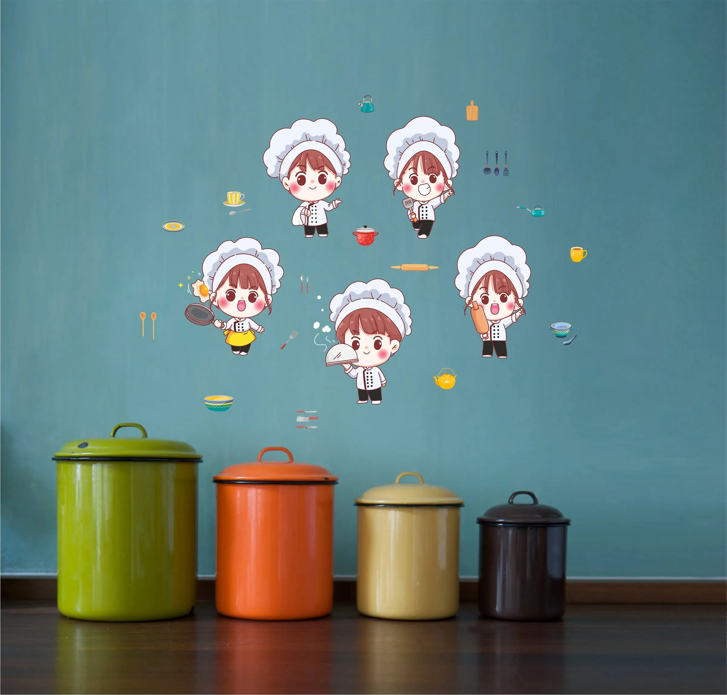 Sticker hub Cute Cartoon Chef Wall Stickers for Kitchen and Dining Room| PVC Vinyl,DIY Removable Peel and Stick Deal 'Covers H 101 cm x W 135 cm'