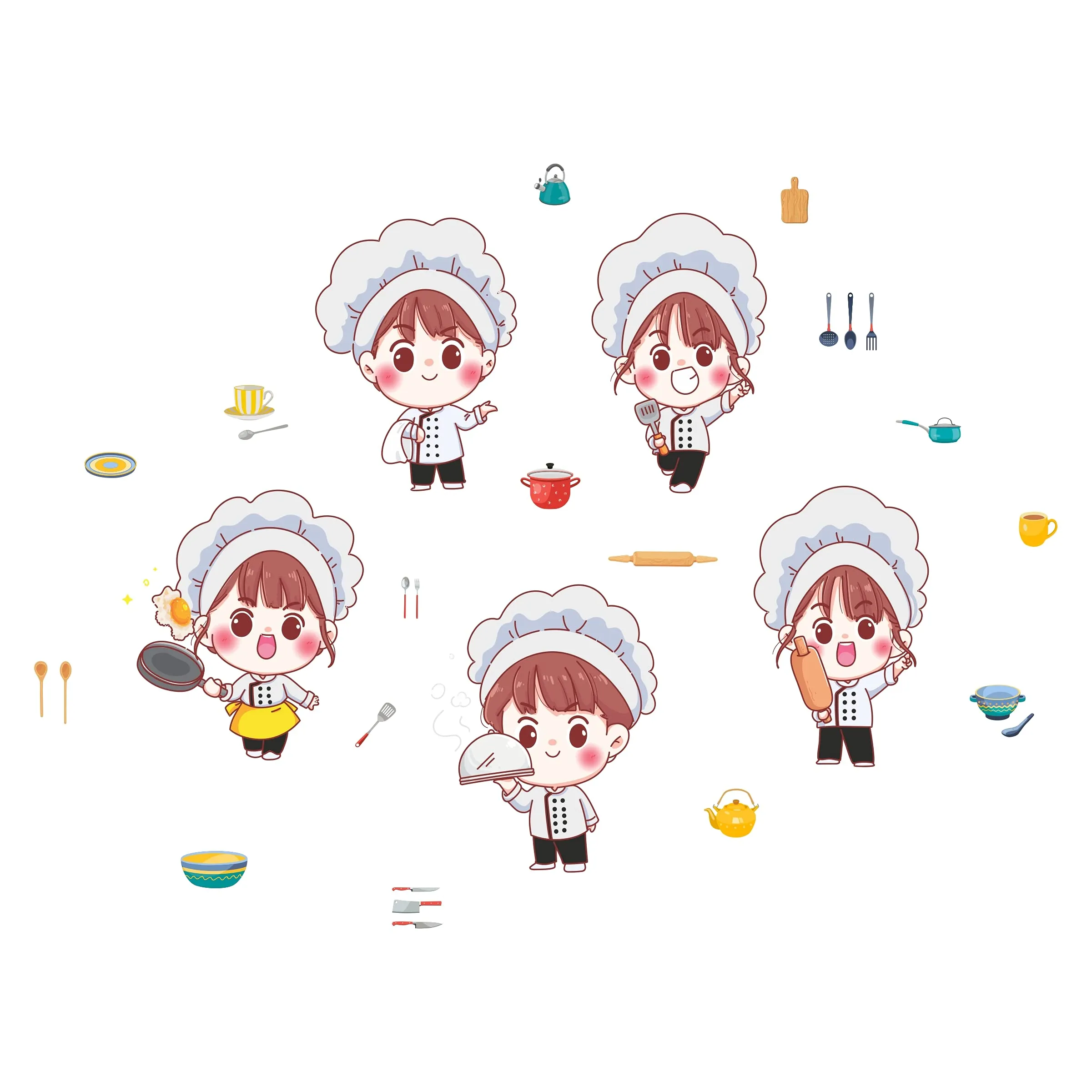 Sticker hub Cute Cartoon Chef Wall Stickers for Kitchen and Dining Room| PVC Vinyl,DIY Removable Peel and Stick Deal 'Covers H 101 cm x W 135 cm'