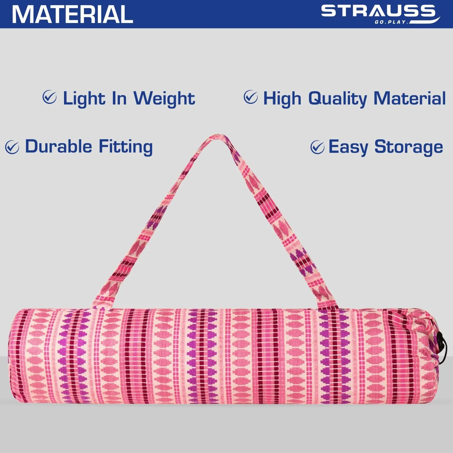 STRAUSS Jacquard Yoga Mat Bag | for Both Men and Women |Breathable, Durable and Long- Lasting| Suitable for Yoga Mat, Travel and Gym | Eco- Friendly and Washable |(Red Pattern)