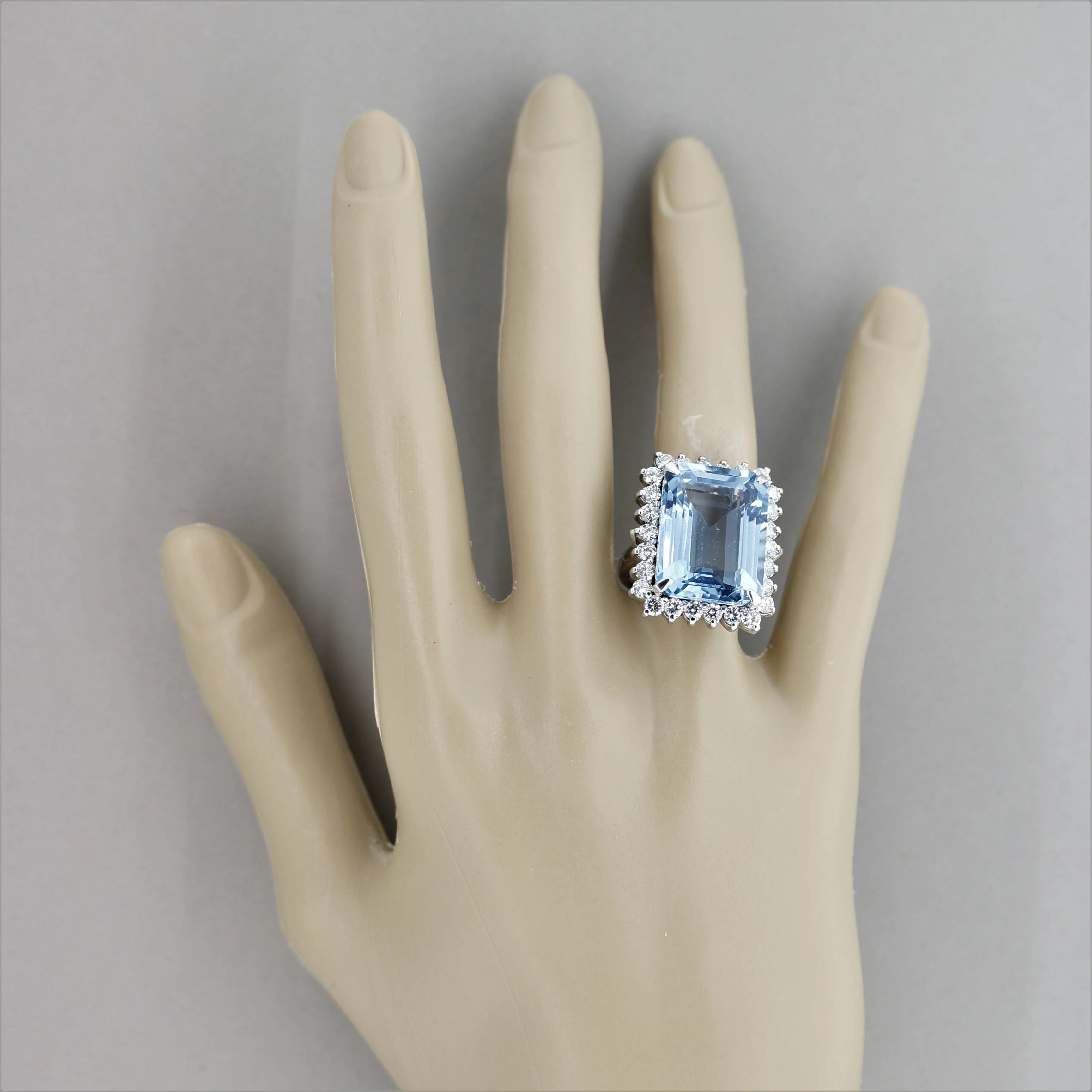 Swiss Blue Topaz Diamond Halo Platinum Cocktail Ring