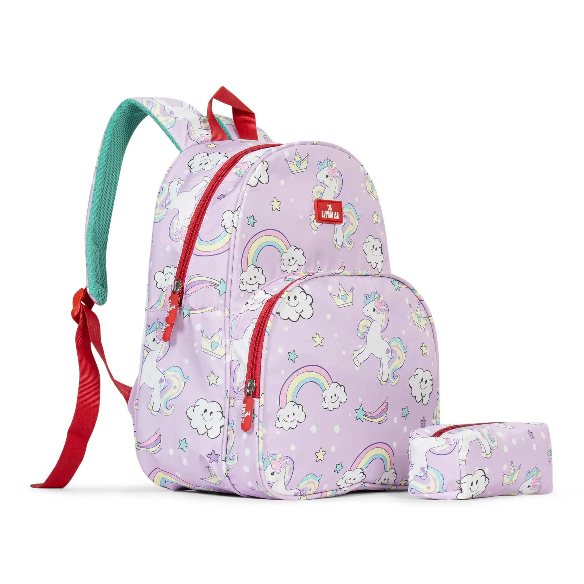 THE CLOWNFISH Cosmic Critters Series Printed Polyester 15 Litres Kids Backpack School Bag with Free Pencil Staionery Pouch Daypack Picnic Bag for Tiny Tots Of Age 5-7 Years (Lavender - Unicorn)