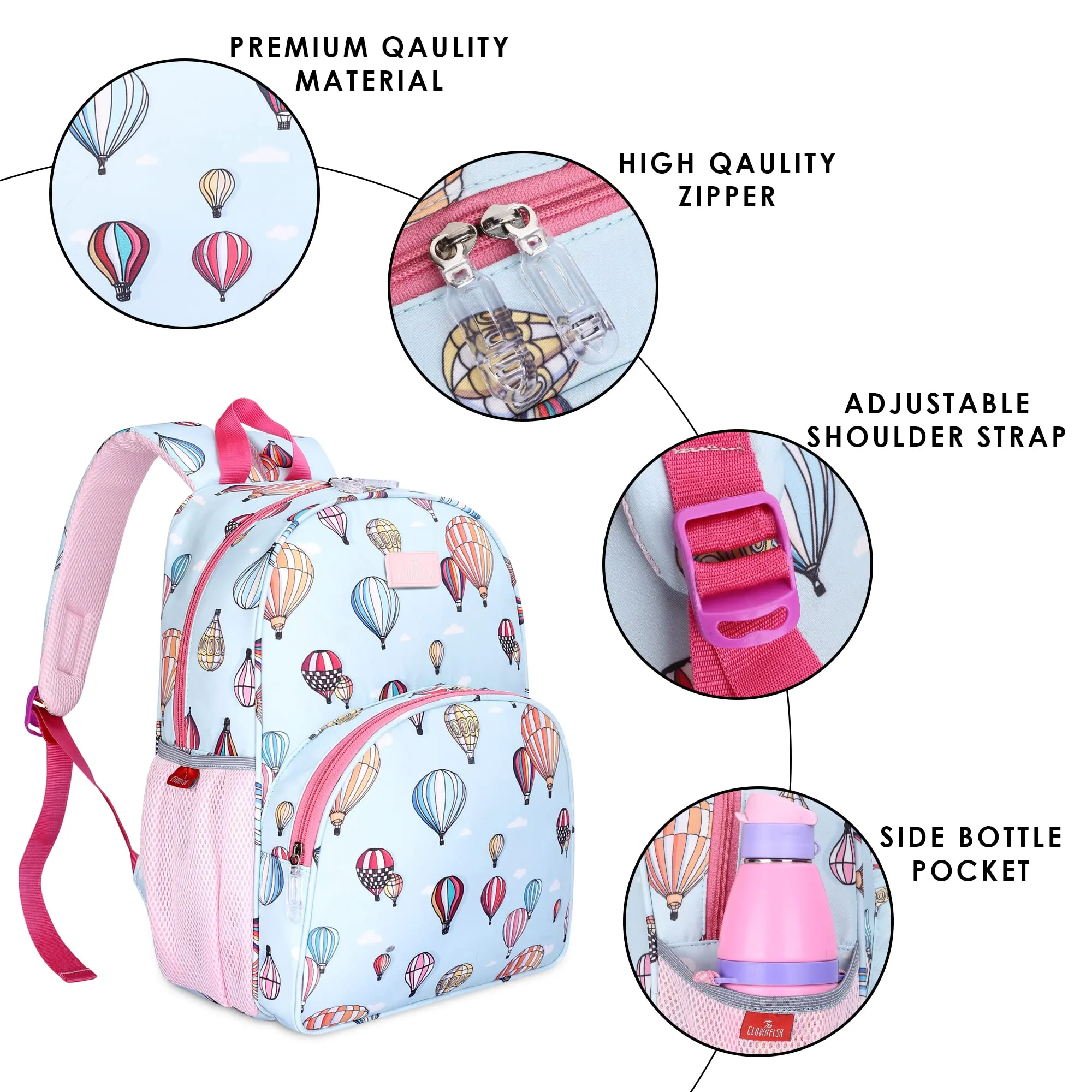 THE CLOWNFISH Cosmic Critters Series Printed Polyester 15 Litres Kids Standard School Bag With Free Pencil Staionery Pouch Daypack Picnic Bag For Tiny Tots Of Age 5-7 Yrs (Sky Blue) (Medium Size)