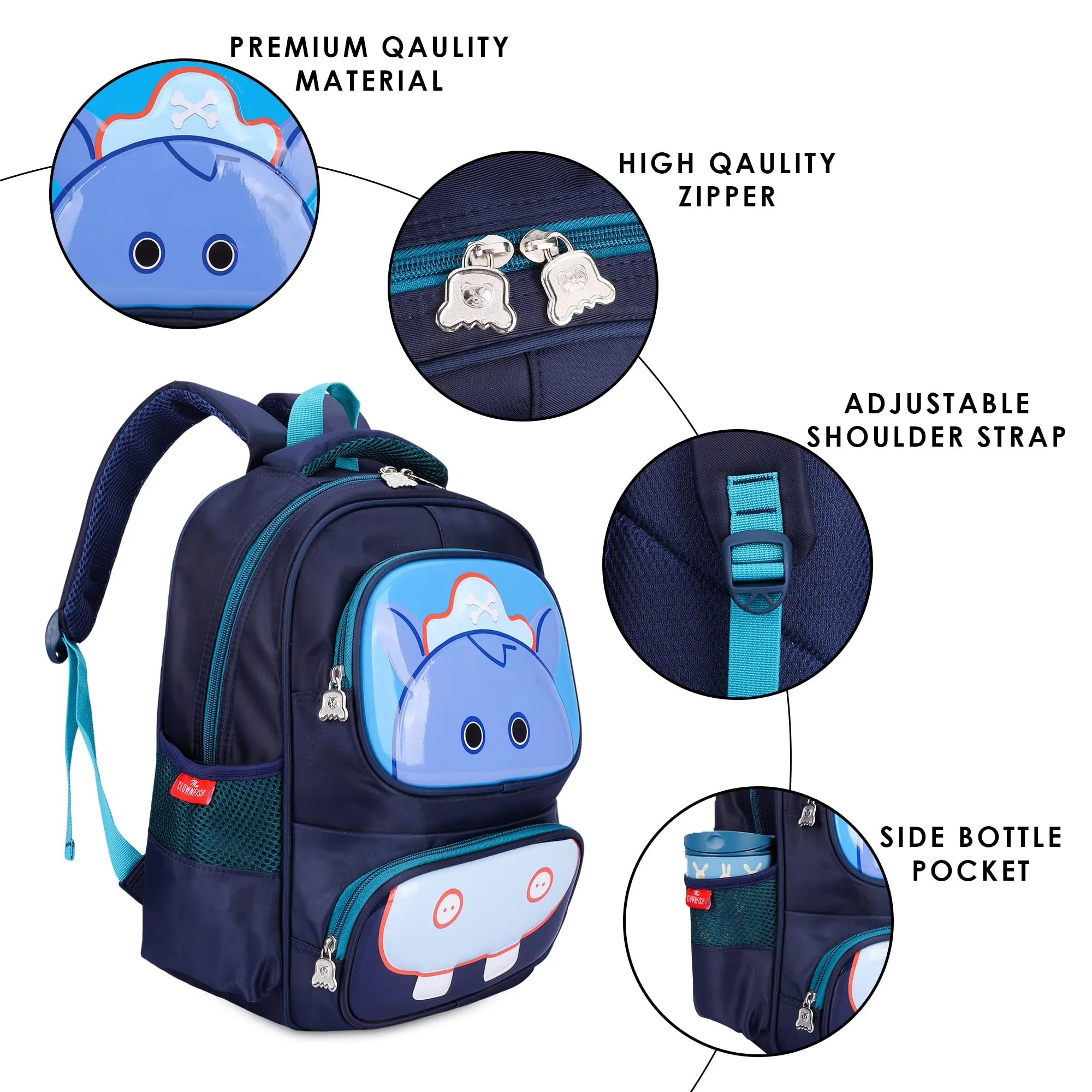 THE CLOWNFISH Little Champ Series Polyester 13.6 Litres Kids Backpack School Bag Daypack Sack Picnic Bag for Tiny Tots-Age Group 3-5 years (Navy Blue)