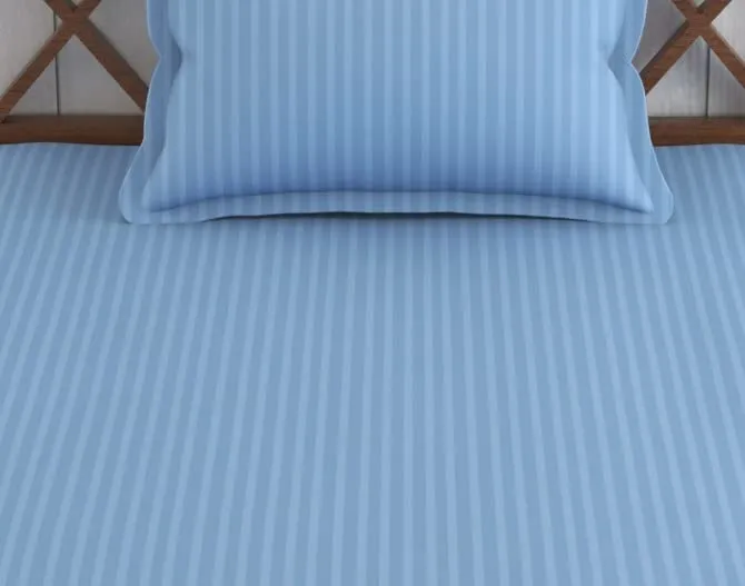 Trance Home Linen 100% Cotton 200 TC Satin Stripe Single Bedsheet with 1 Pillow Cover | Fade-Resistant, Soft & Hypoallergenic | Fitted Bedspread for Single Mattress- (78x36 inch, Single Size,Sky Blue)