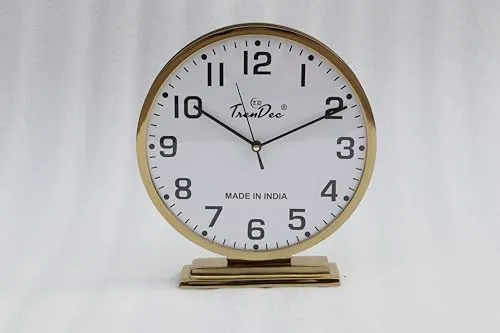 TrenDec Table Clock | Desk Clock | Study Table Clock | Aesthetic Table Clock | Home Decor Office Desk Living Room Centre Table Bedroom Study Room | Metal Round Gold Finish Table Clock