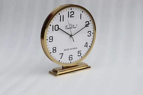 TrenDec Table Clock | Desk Clock | Study Table Clock | Aesthetic Table Clock | Home Decor Office Desk Living Room Centre Table Bedroom Study Room | Metal Round Gold Finish Table Clock