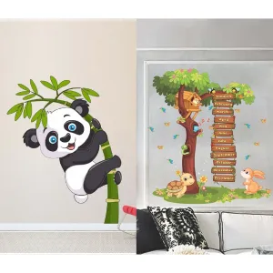 WALLBOOK Set of 2 Wall Stickers Baby Panda | Calendar Tree for Home, Hall, Bedroom, Livingroom & Kitchen