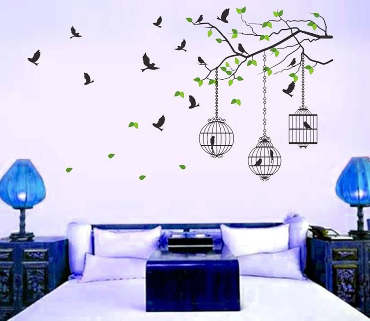 Walltech Set of 2 Wall Sticker Flying Bird with Cage and Free Bird Cage Brown Wall Sticker