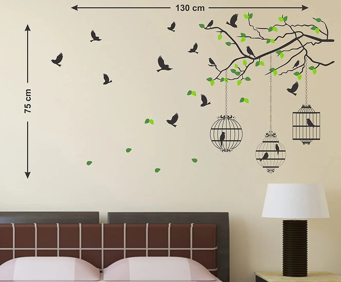 Walltech Set of 2 Wall Sticker Flying Bird with Cage and Free Bird Cage Brown Wall Sticker