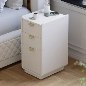 White Leather Narrow Nightstand/Bedside Table