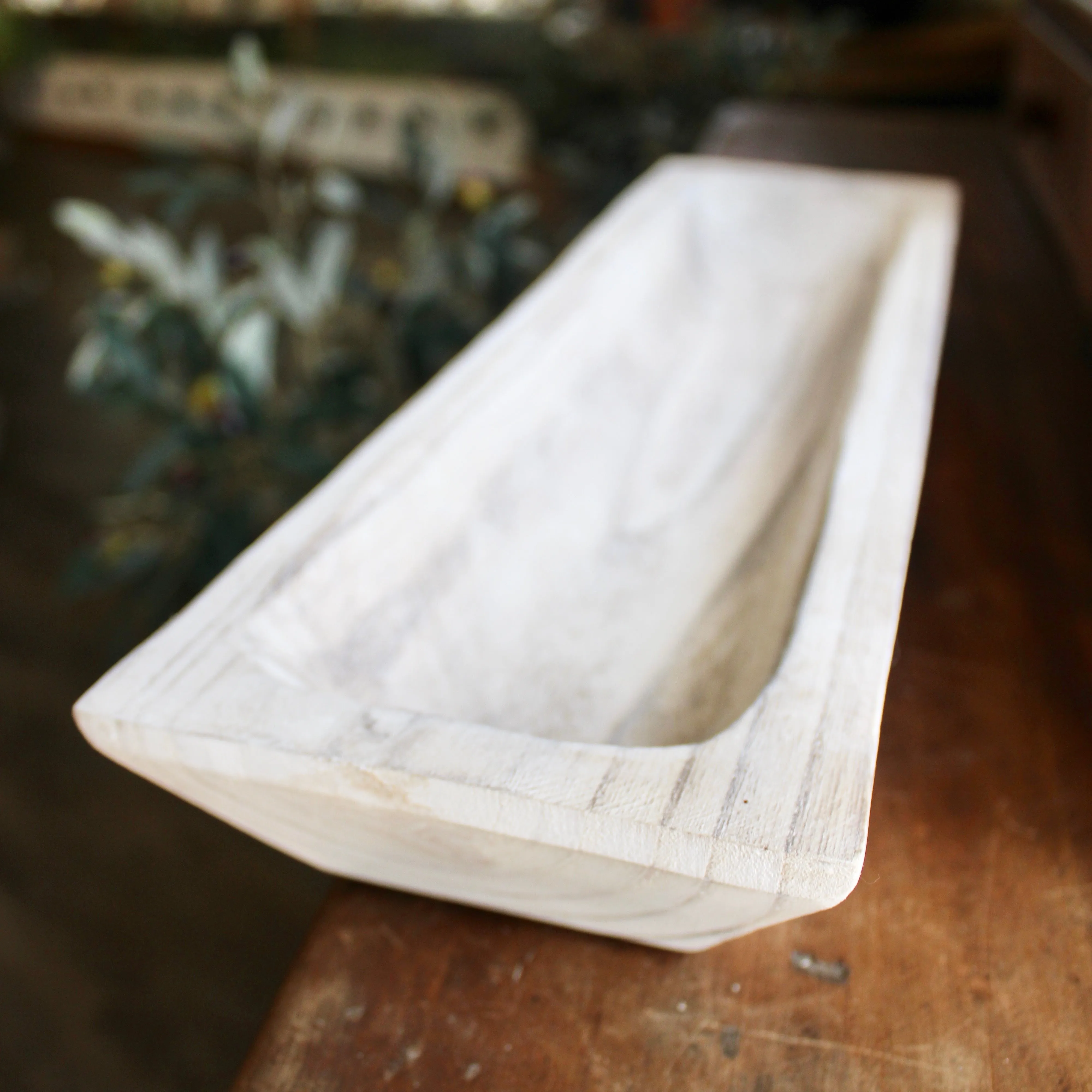 White Washed Rectangular Wooden Tray