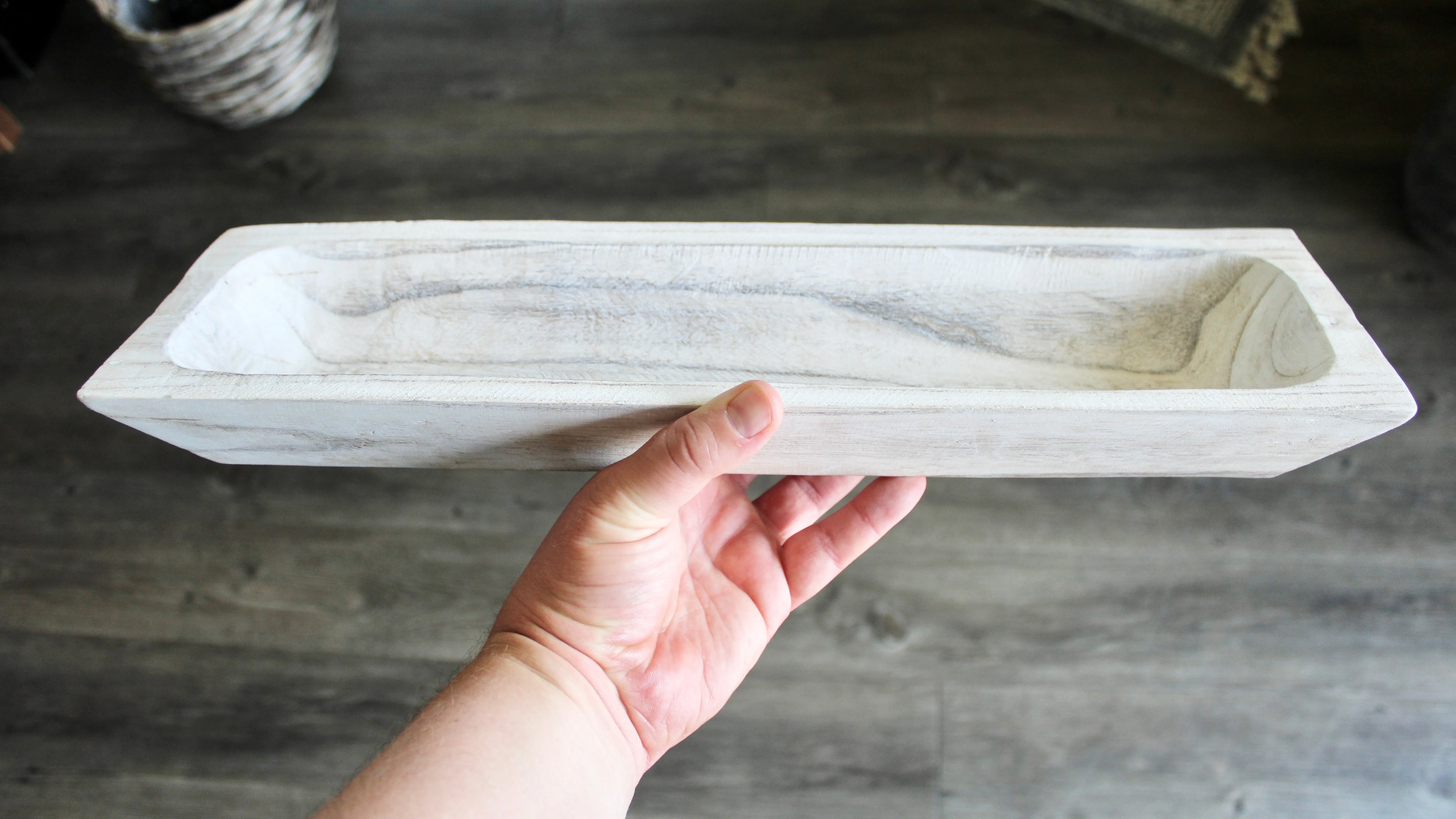 White Washed Rectangular Wooden Tray