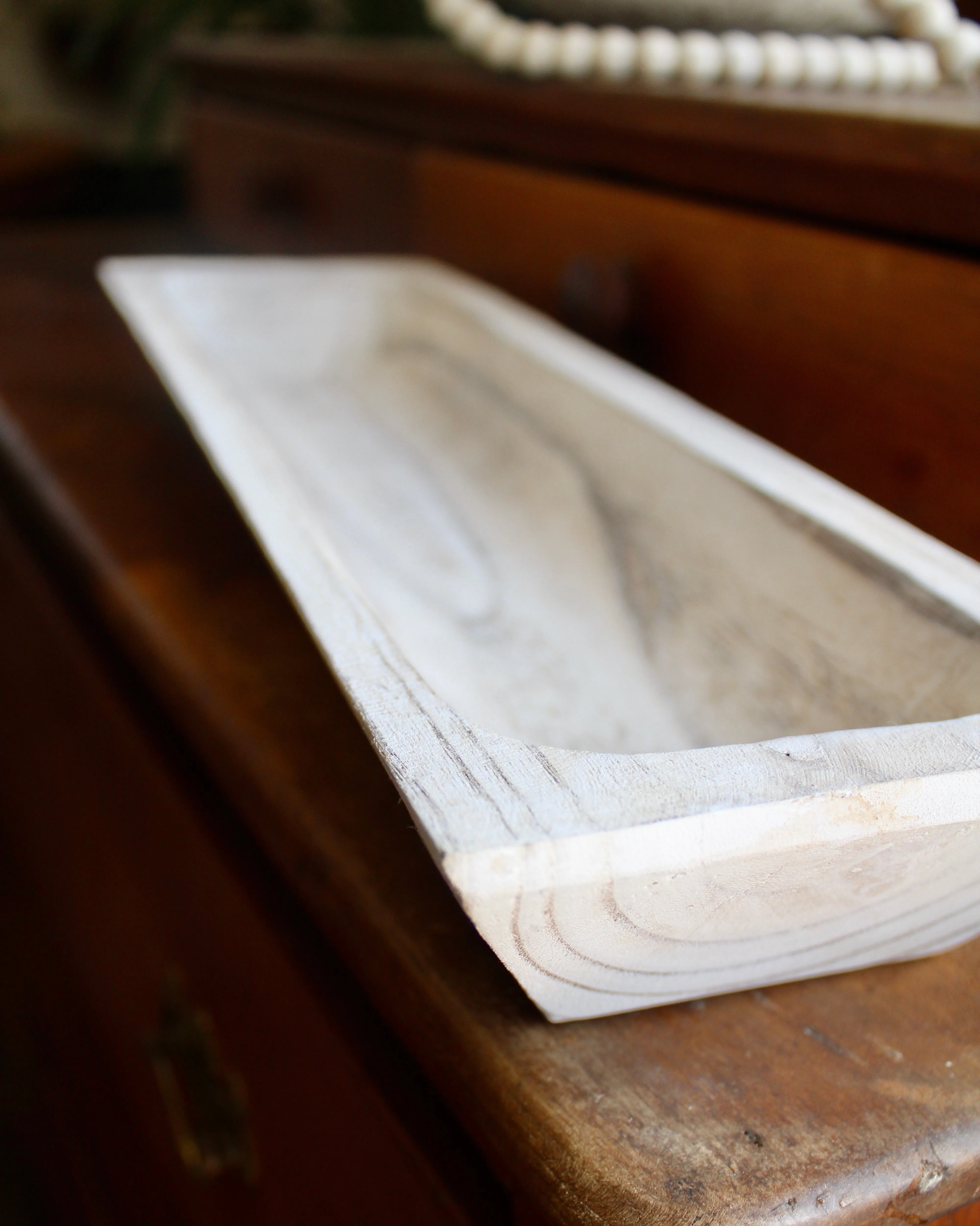 White Washed Rectangular Wooden Tray