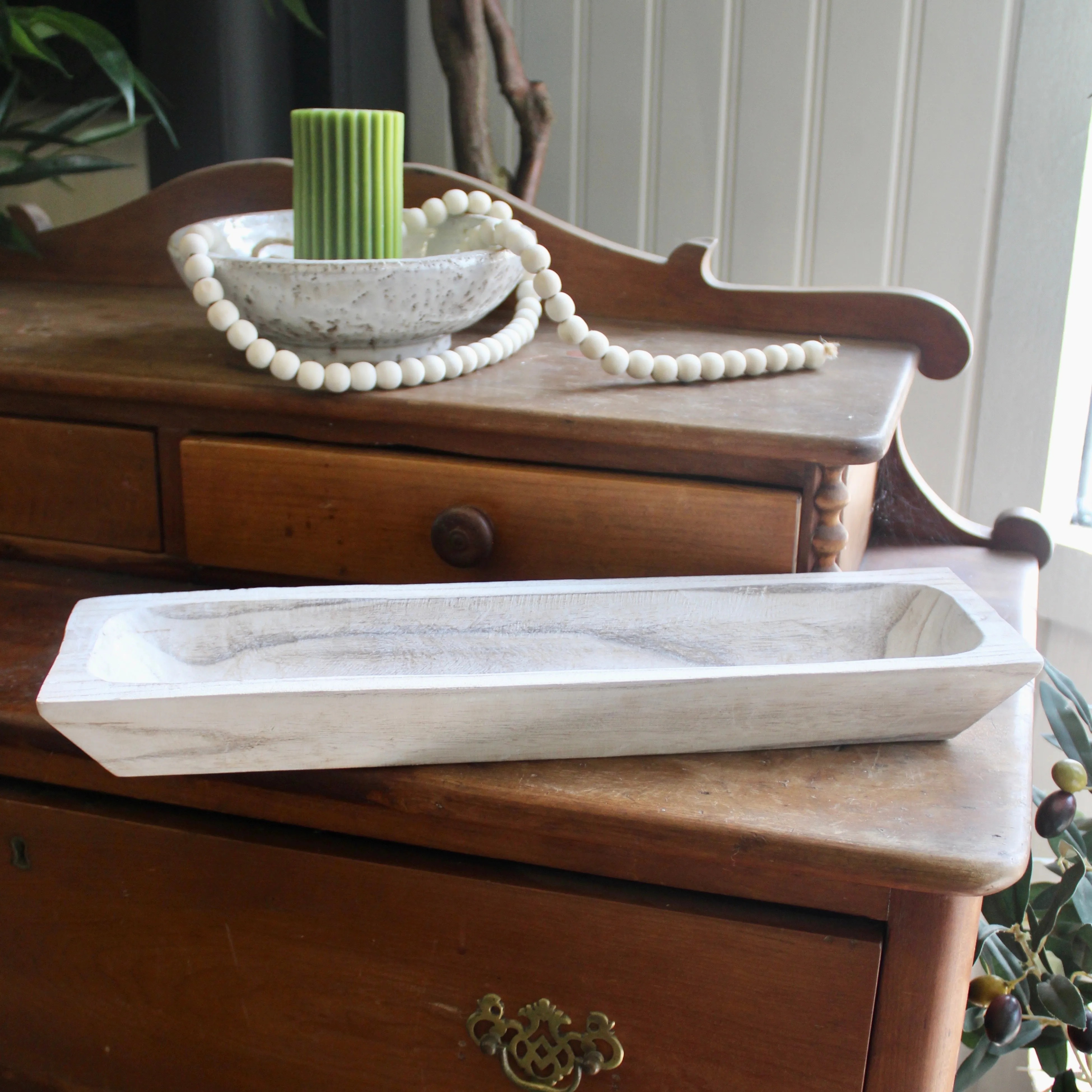 White Washed Rectangular Wooden Tray