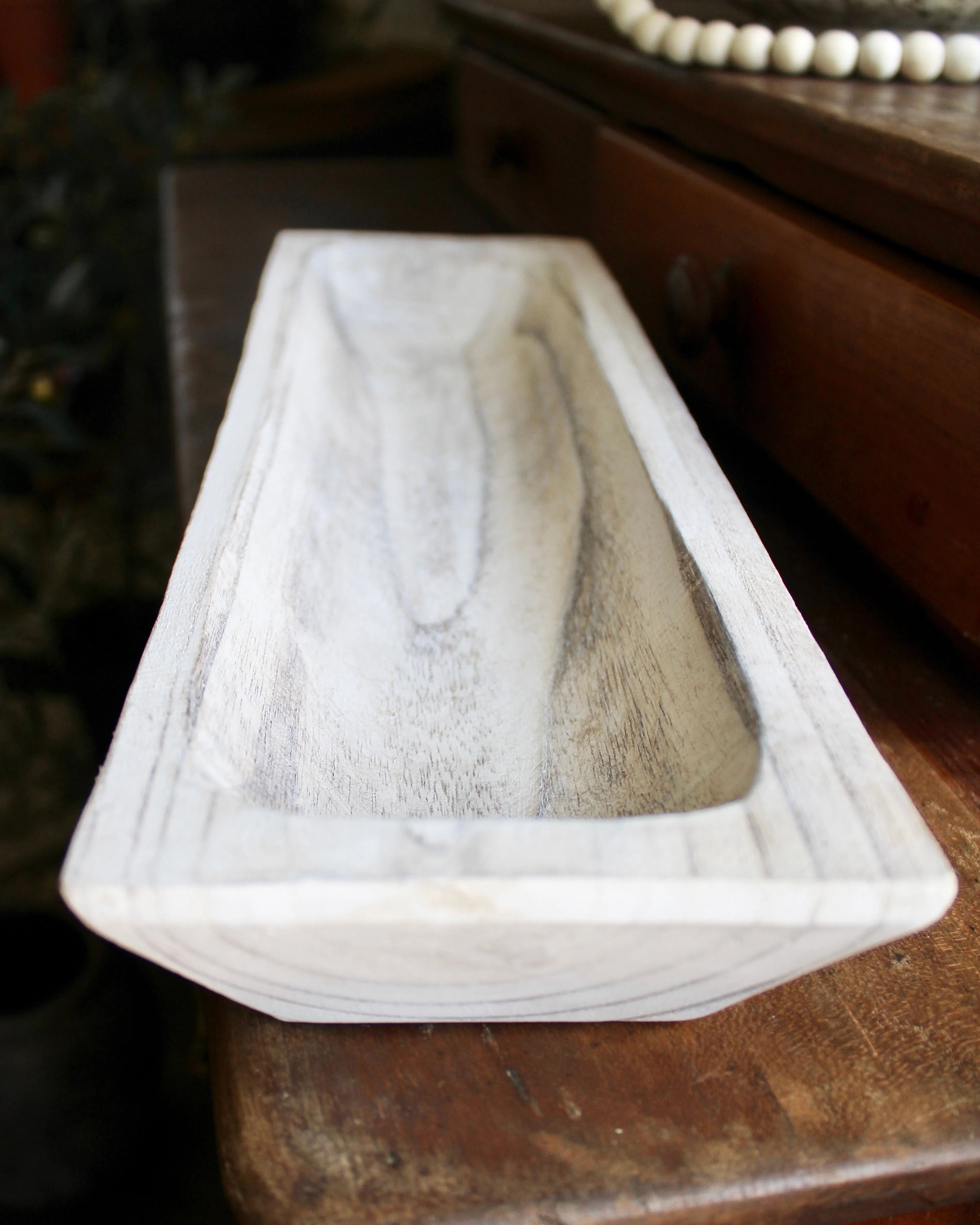 White Washed Rectangular Wooden Tray