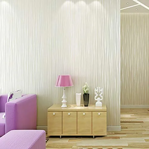 wolpin Wall Stickers Wallpaper, Home Renovation Stripe Living Room (45 cm x 10m) Hall, Office Bedroom Embossed Decal, White