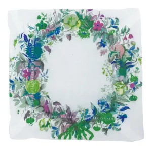 WREATH FLOWERS BLUE 6"X6" HEMSTITCH COCKTAIL NAPKINS, SET OF 4