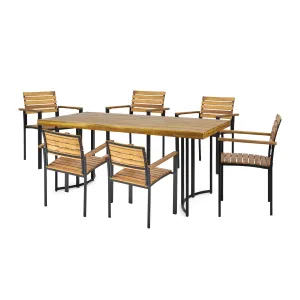 Zhyair Outdoor Modern Industrial 7 Piece Acacia Wood Dining Set